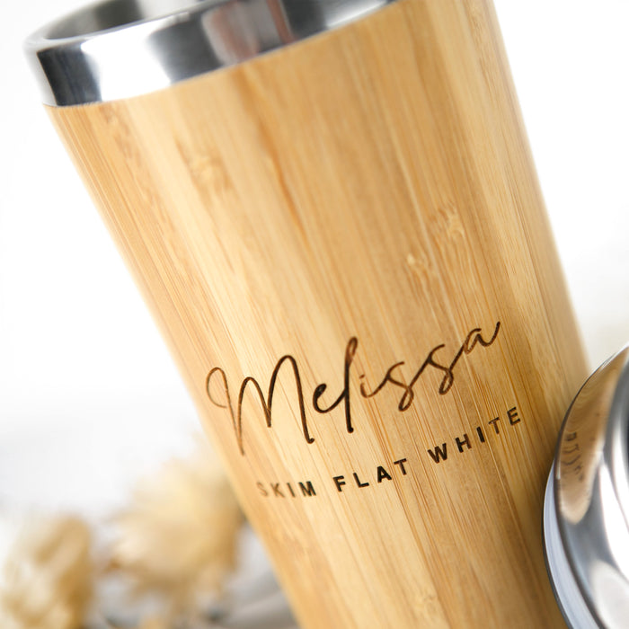 Custom Designed Engraved Christmas Insulated Travel Keep Reusable Bamboo Mug Cup Present