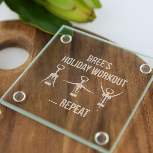 Personalised Engraved "Holiday Workout" Glass Coaster Gift