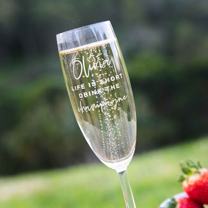 Customised Engraved Barware Housewarming, Birthday or farewell Champagne Glasses Present