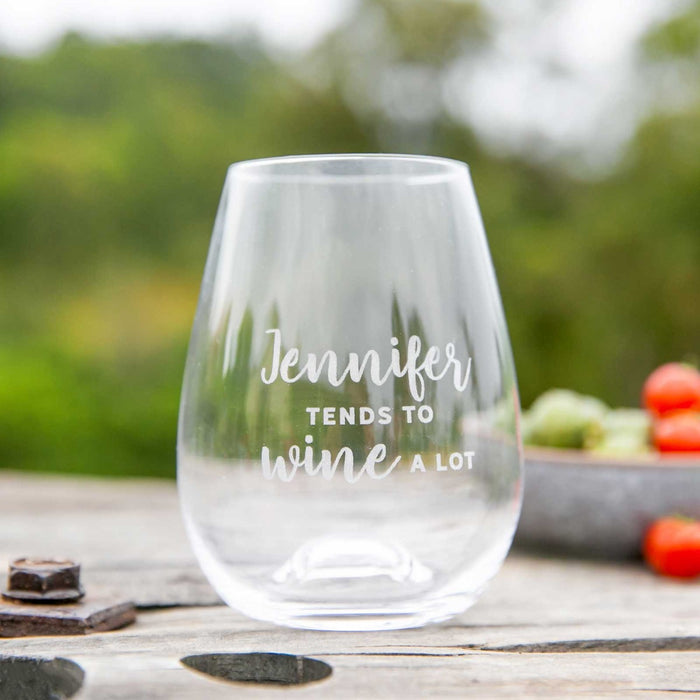 Personalised Engraved Bar ware Stemless Wine Glass Present