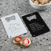 Personalised Engraved White and Black Metal Credit Card Bottle Opener Birthday Present