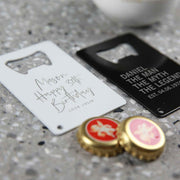 Customised Engraved 30th Birthday White and Black Metal Credit Card Bottle Opener Present