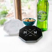Personalised Engraved White & Black Octagonal Marble Birthday Coaster Present