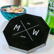 Custom Engraved Monogrammed Black Birthday Octagon Marble Coaster Gift