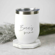 Personalised Engraved Birthday White Coffee Keep Cup Wine Sipper Silver Rim Present