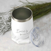 Custom Artwork Engraved White Coffee Travel Reusable Keep Cup Wine Sipper Silver Rim Birthday Gift