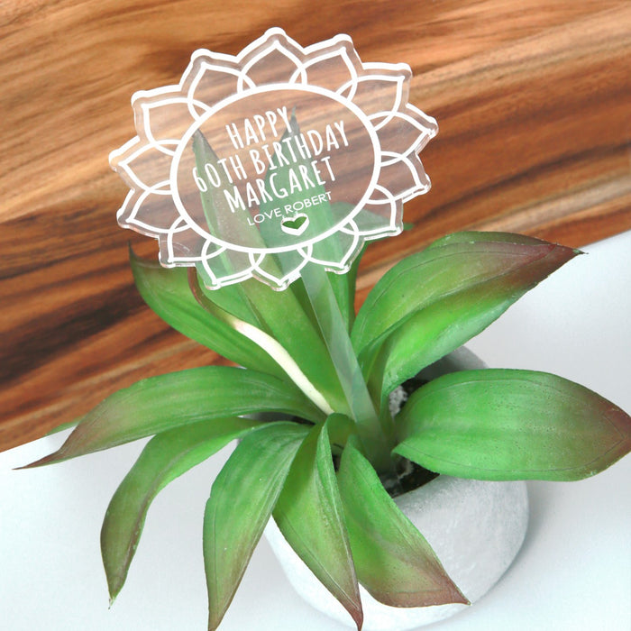 Personalised Engraved Birthday Clear Acrylic Flower Planter Stick