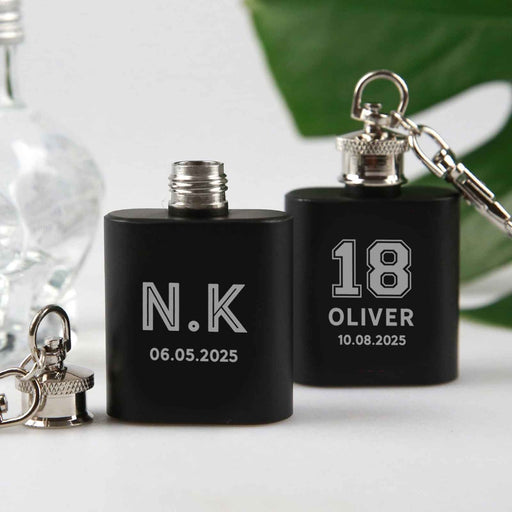 Personalised Engraved Birthday Black Mini Hip Flask Keyring Birthday Party favours gifts