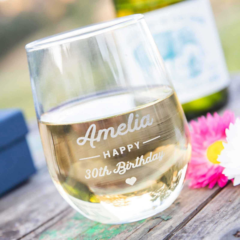 Personalised Engraved Stemless Premium Wine Glass Birthday Present