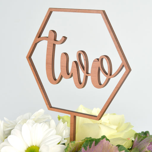 Personalised laser Cut and Engraved Wooden Hexagon 2nd Birthday Cake Topper
