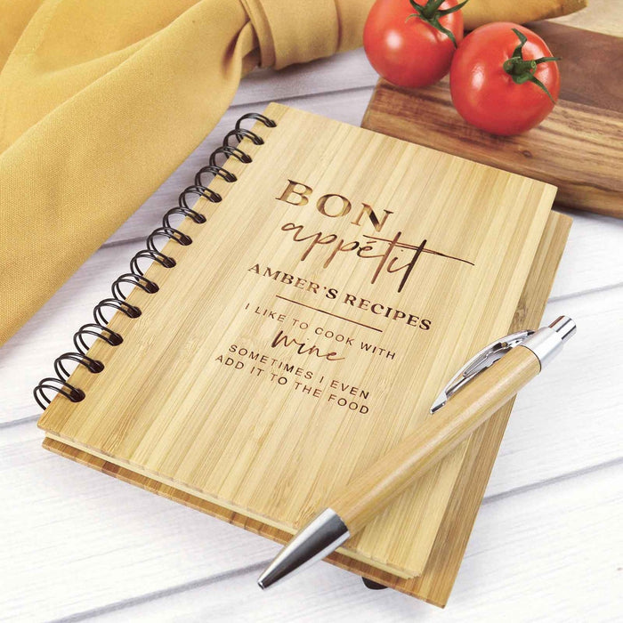 Personalised Engraved Bamboo Birthday Recipe Book with Pen