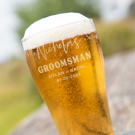 Custom Engraved Groomsman Name Wedding Bucks Schooner Beer Glass 425ml