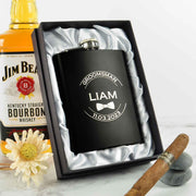 Customised Engraved Bridal Party wedding black hip flasks gift set