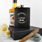 Custom Artwork Engraved Groomsman, Best Man, Groom Bridal Party wedding black hip flasks gift set Favour