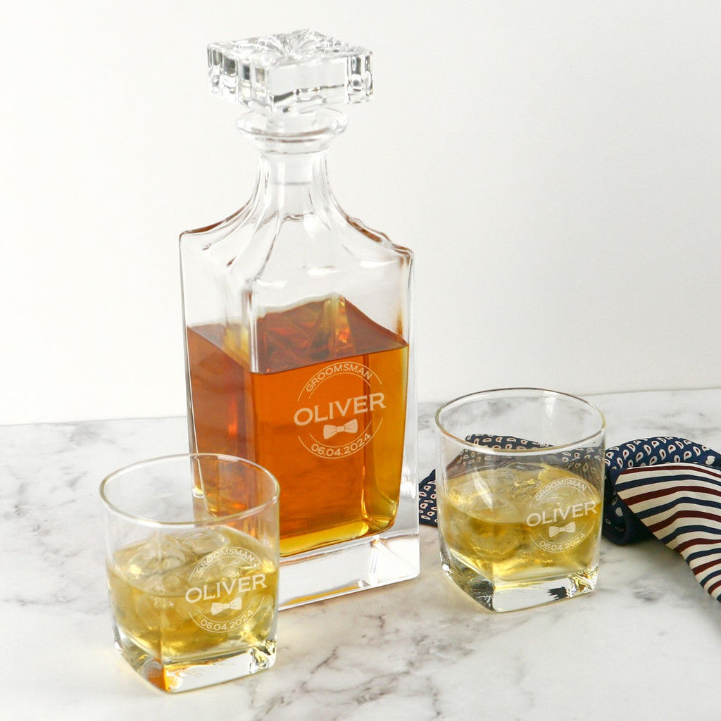 Whiskey Decanter Set With 2 Glasses - Anniversary Present Idea