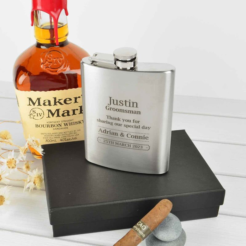 Customised Engraved Initials Monogrammed Best Man Wedding Hip Flask