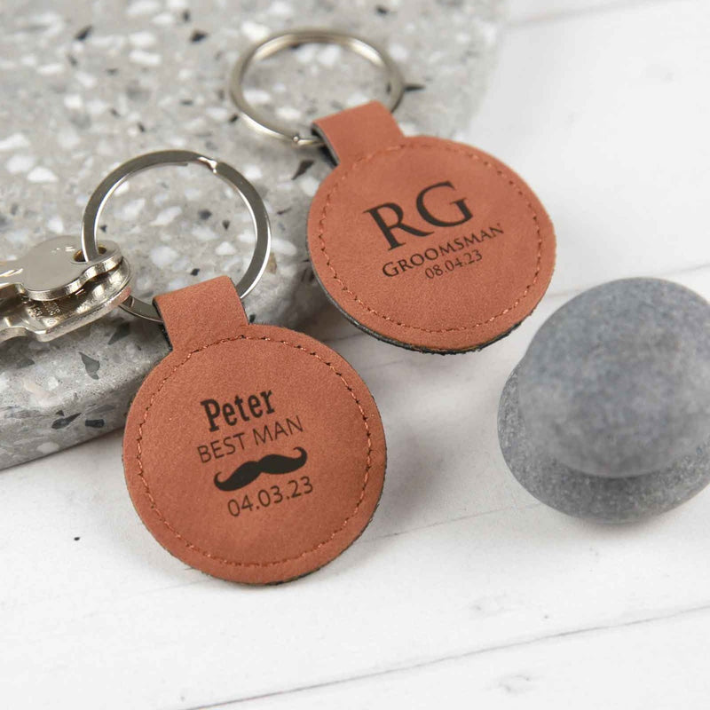 Customised Engraved Bridal Party Tan Leatherette Keyring Wedding Favour Present