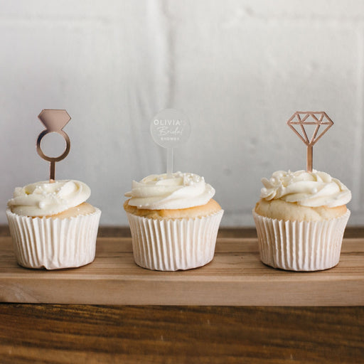 Personalised Laser Cut & Engraved Acrylic Bridal Shower Cup Cake Toppers