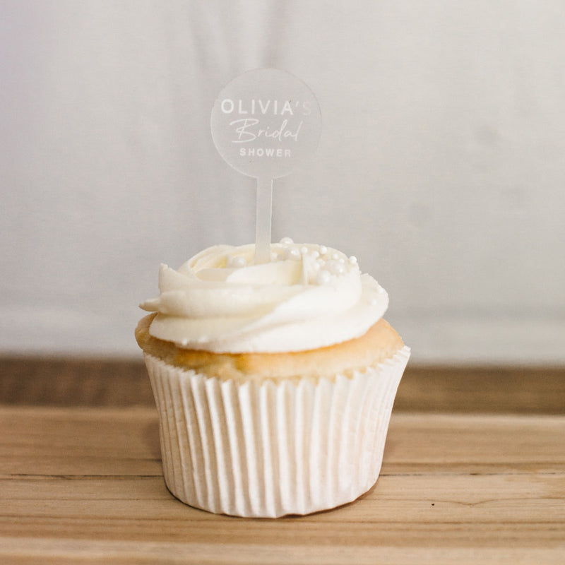 Custom Laser Cut & Engraved Frosted Acrylic Bridal Shower Hen's Party Cup Cake Toppers