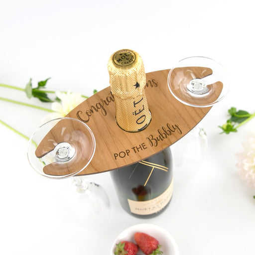Customised Engraved Wooden Corporate Logo Champagne Butler Set with Two Champagne Glasses Employee Gift