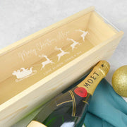 Customised Engraved Christmas Wine or Champagne Bottle Natural Wooden with Clear Acrylic Lid