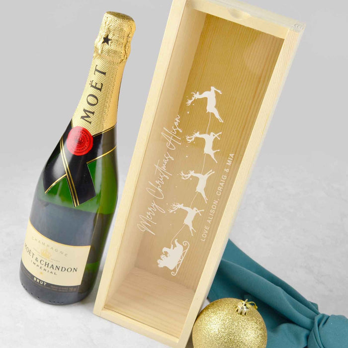 Personalised Engraved Christmas Wine or Champagne Bottle Natural Wooden with Clear Acrylic Lid