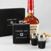 Custom Designed Engraved Black Leather Hip flask and shot glasses Christmas Present Gift Set