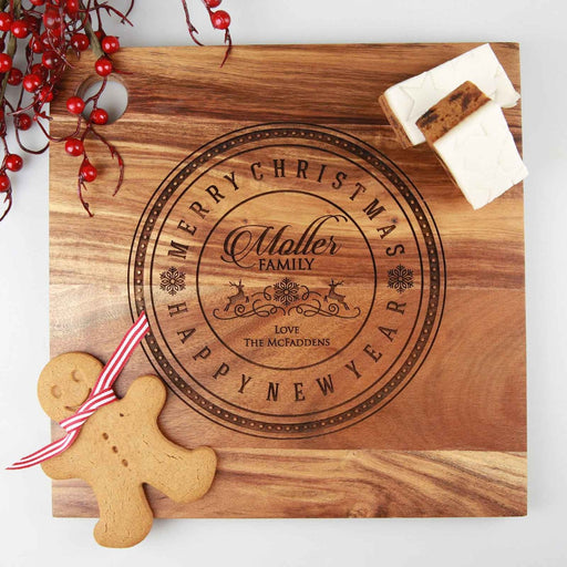 Customised Engraved Square Wooden Christmas Cheese, Serving Chopping Board Present