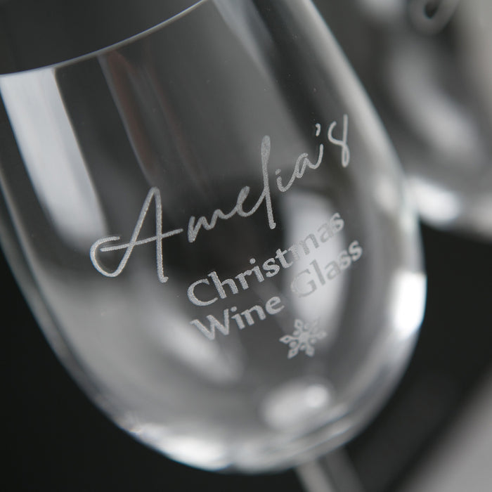 Customised Engraved Christmas Twin Wine Glasses with Black Gift Box Present