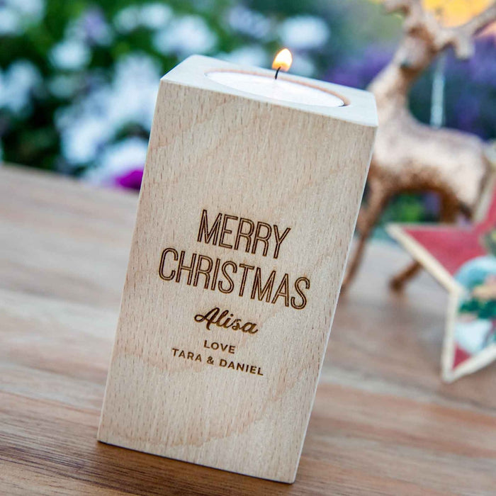 Personalised Engraved Wooden Christmas Tealight Holder
