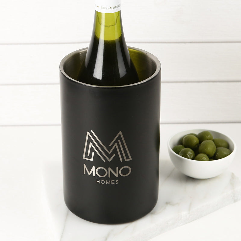 Custom Artwork Engraved Company Logo Matte Black Stainless Steel Wine Cooler Corporate or Employee Gift