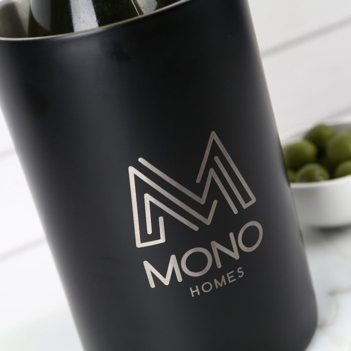 Custom Designed Engraved Company Logo Matte Black Stainless Steel Insulated Wine Cooler Corporate or Employee Promotional Gift