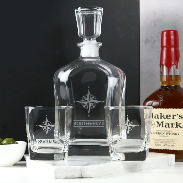 Personalised Engraved Premium European Decanter with Matching Scotch Glasses Set Corporate or Employee Gift