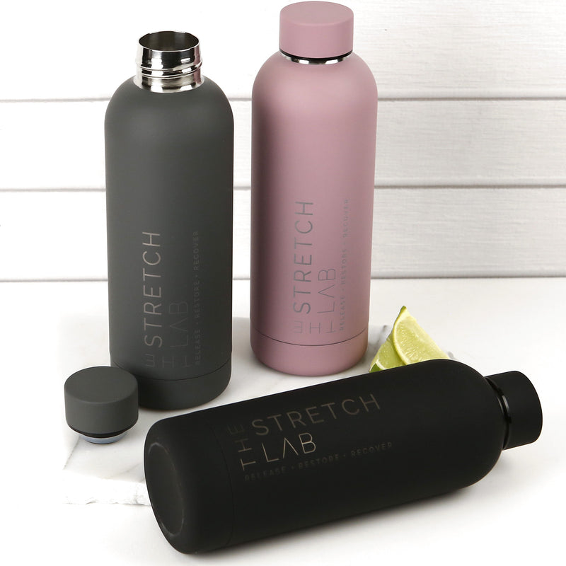 Custom Designed Engraved Corporate Luxe Matte Black  , Mauve and Charcoal Finish 500ml Stainless Steel Water Bottle Company or Client Gift