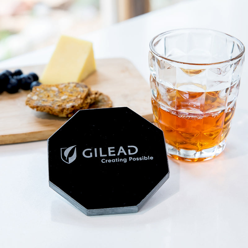 Customised Engraved Company Logo Octagonal Black Marble Coaster Promotional Gift