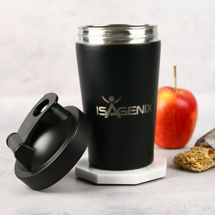 Engraved Company Logo 600ml Stainless Steel Black Protein Shaker Client & Employee Gift