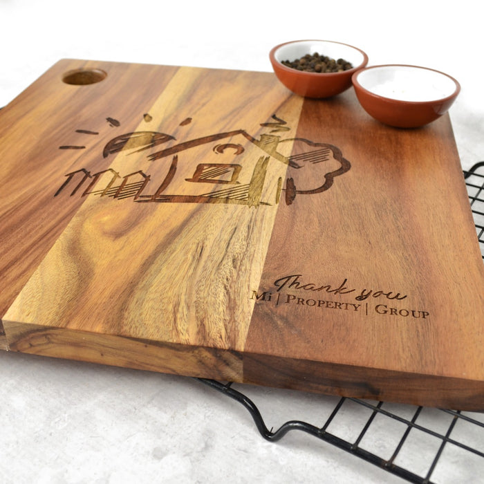 Customised Engraved Company Logo Deluxe Square Cheese Chopping Cheese Serving Board Corporate Gift