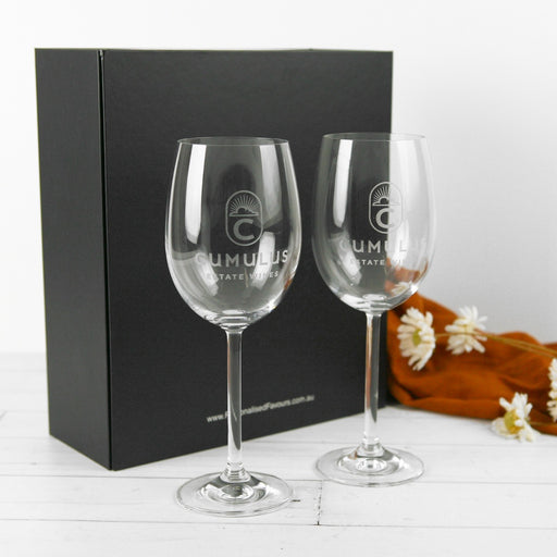 Personalised Engraved Corporate Logo Wine Premium European Wine Glasses Client or Employee Gift