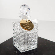 Decanter wedding reception favour jars and attached engraved customised gold, silver & rose gold acrylic gift tag