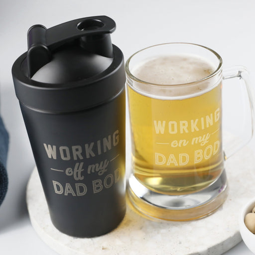 Customised Engraved Father's Day Protein Shaker and Beer Mug Set Present
