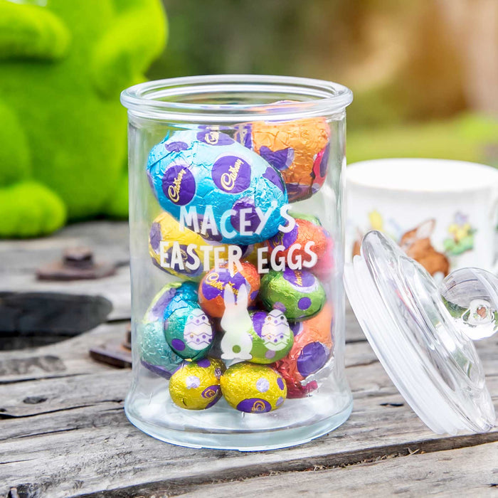 Custom Designed Engraved Easter Bunny Egg Glass Jar