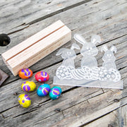 Custom Designed Personalised Frosted Easter Bunny Sign with Engraved Wooden Base