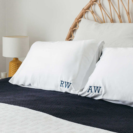 Embroidered Bamboo Satin Pillowcase Twin Set – White