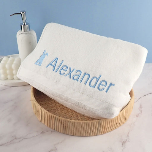 Personalised Embroidered Bunny Bath Towel for Boys