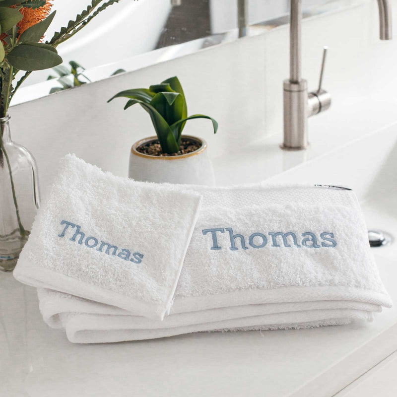 Personalised baby towel and face washer set for newborn or christening gift
