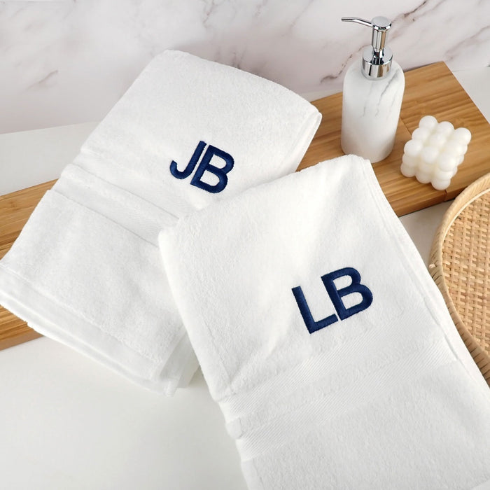 Custom Embroidered Monogrammed White Bath Towels Matching Set Valentine's Day