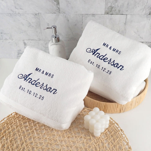 Personalised Embroidered Bath Towel Set Mr & Mrs