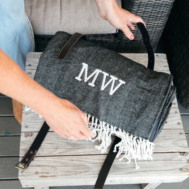 Embroidered Woven Picnic Blanket with Waterproof Backing