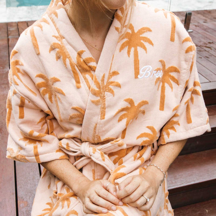Embroidered Palm Tree Short Sleeve Beach Robe - Sunset | Personalised ...