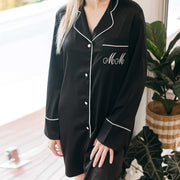 Personalised Embroidered Black Satin Long Sleeve Boyfriend Shirt